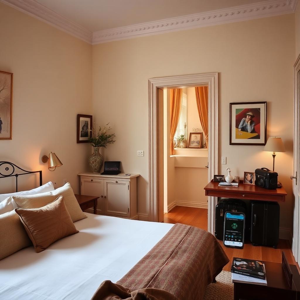 Quarto acolhedor de um alojamento CharmHost preparado para a estadia com desconto na primeira reserva
